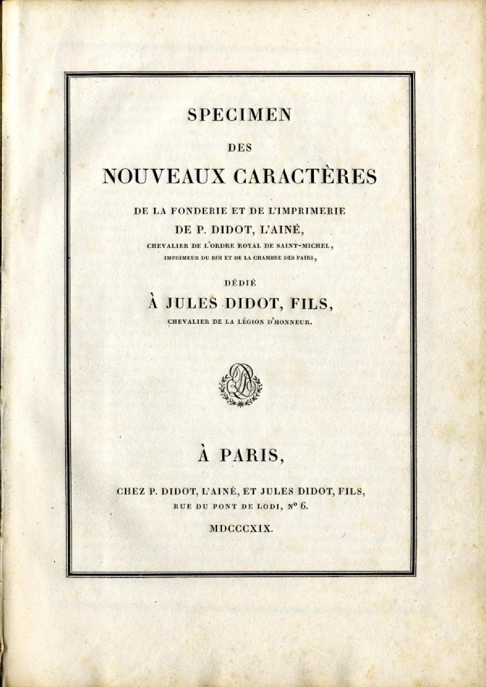 Spécimen des nouveaux caractères de l'imprimerie de P. Didot l'aîné...